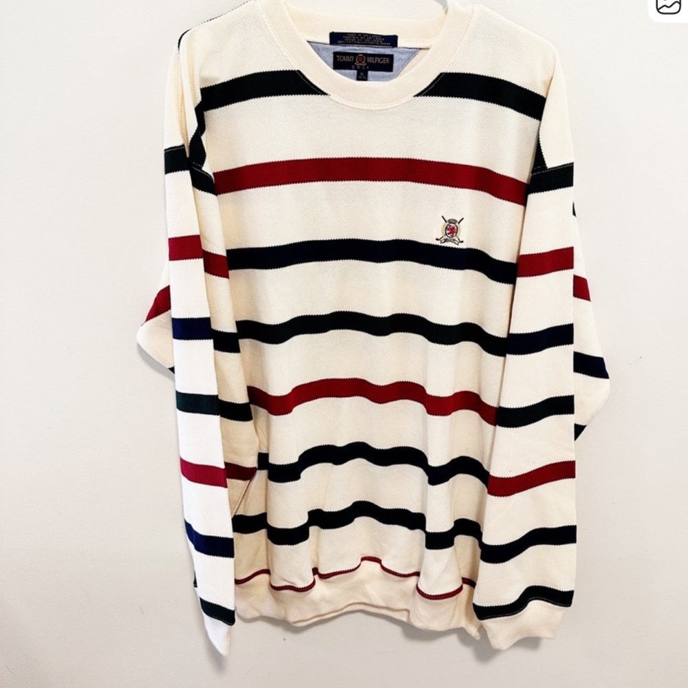 Tommy Hilfiger Stripe Golf Grandpa Country Club Prep Sweater
